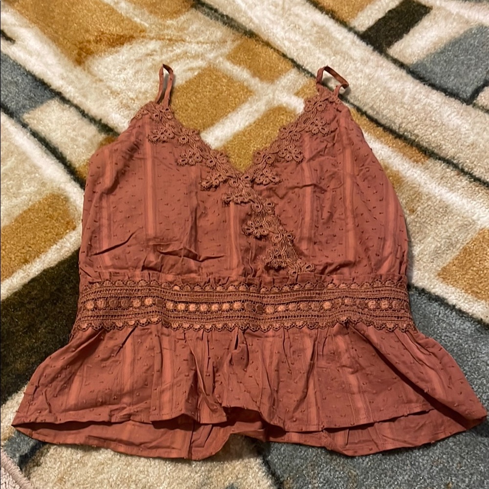 Lace Trimmed Rust Top